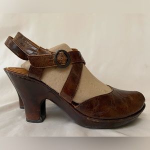 Born Crown Leather Cross Strap Comfort Heels Peep Toe Women's 9 EU 40.5